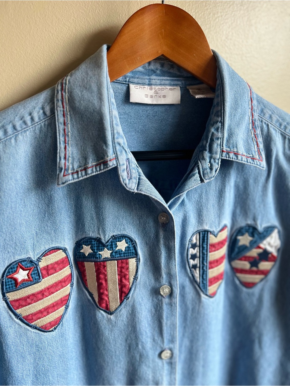 Christopher & Banks Americana Heart Appliqué Denim Shirt Women’s Medium